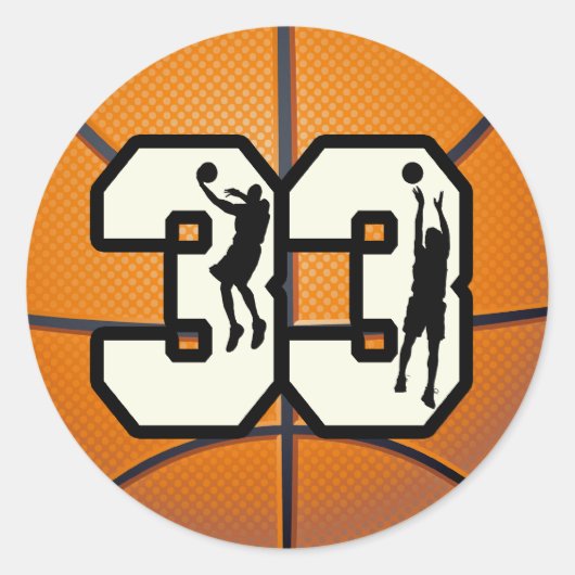 Nummer 33 Basketball Ronde Sticker (Voorkant)