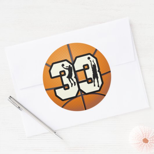 Nummer 33 Basketball Ronde Sticker (Envelop)