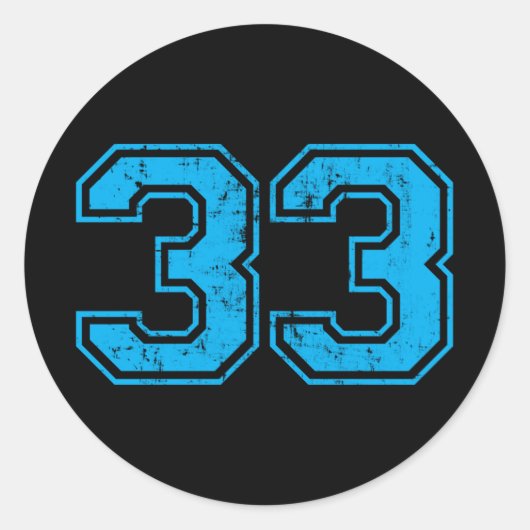 Nummer 33 Varsity Distressed Sport Team PL Ronde Sticker (Voorkant)