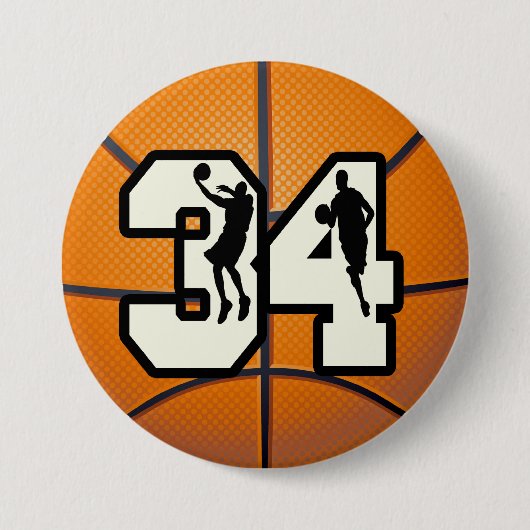 Nummer 34 Basketball Ronde Button 7,6 Cm (Voorkant)