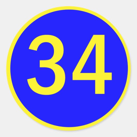 nummer 34 in een cirkel ronde sticker (Voorkant)