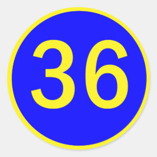 nummer 36 in een cirkel ronde sticker