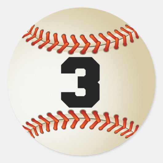 Nummer 3 Baseball Ronde Sticker (Voorkant)