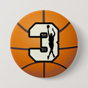 Nummer 3 Basketball en Player Ronde Button 7,6 Cm