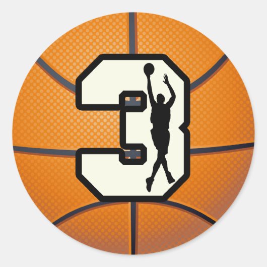 Nummer 3 Basketball en Player Ronde Sticker (Voorkant)