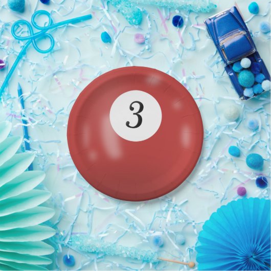 Nummer 3 biljartbal papieren bordje (Feest)