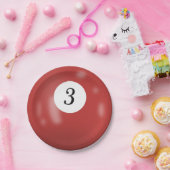 Nummer 3 biljartbal papieren bordje (Feest)