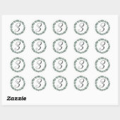 Nummer 3 Drie Monogram Minimalistische Botanische Ronde Sticker (Vel)