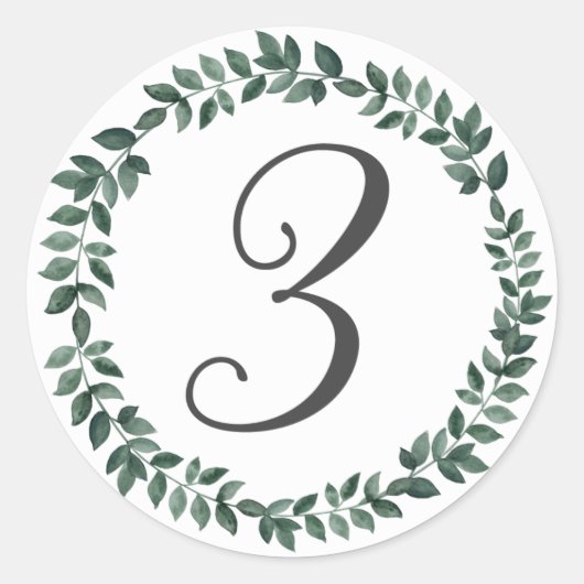 Nummer 3 Drie Monogram Minimalistische Botanische Ronde Sticker (Voorkant)