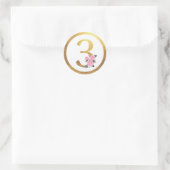 Nummer 3 Drie Roze Rozen Bloemen & Elegant Goud Ronde Sticker (Tas)