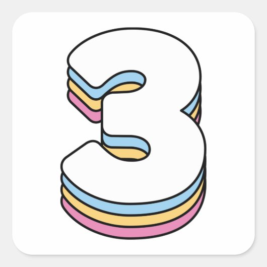 Nummer 3 Drie Schattigee Rainbow Birthday Numbers Vierkante Sticker (Voorkant)