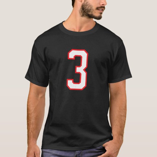 Nummer 3 Drie Sport Jersey Wit Rood Verjaardag Nu T-shirt (Voorkant)