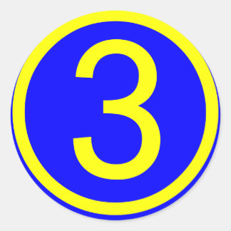 Nummer 3 in een cirkel, blauwe achtergrond ronde sticker