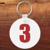 Nummer 3 in rood op witte sleutelhanger (Voorkant)