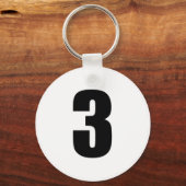 nummer 3 in zwart op witte sleutelhanger (Voorkant)