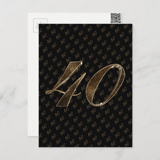 Nummer 40 Zwart Goud 40e Verjaardag Jubileum Briefkaart (Voorkant / Achterkant)