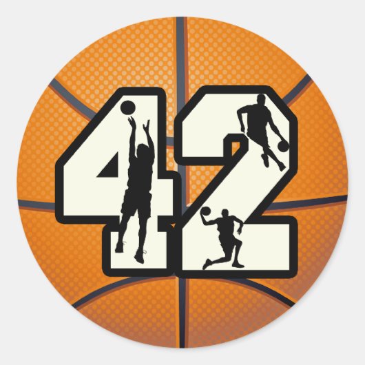 Nummer 42 Basketball Ronde Sticker (Voorkant)