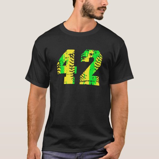 Nummer 42 geel honkbalnummer t Shirt (Voorkant)