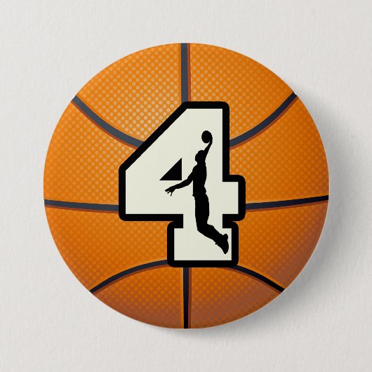 Nummer 4 Basketball en speler Ronde Button 7,6 Cm (Voorkant)