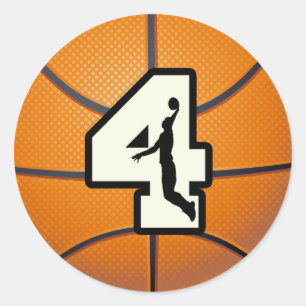 Nummer 4 Basketball en speler Ronde Sticker