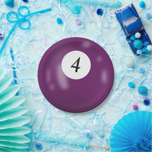 Nummer 4 biljartbal papieren bordje (Feest)