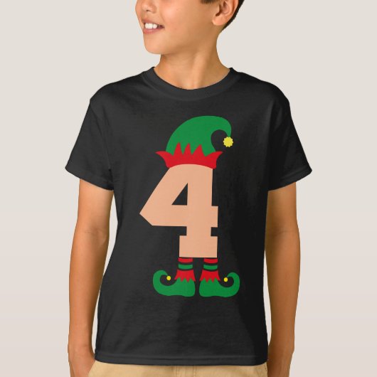 Nummer 4 Elf Kerst Thema 4 Jaar Jongens Kinder T-shirt (Voorkant)