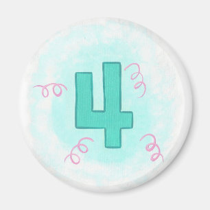 Nummer 4 in Aqua en Pink Swirls Magneet