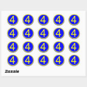 Nummer 4 in een cirkel, blauwe achtergrond ronde sticker (Vel)