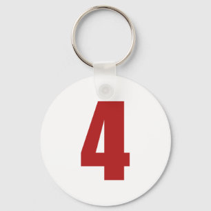 Nummer 4 in rood op witte sleutelhanger