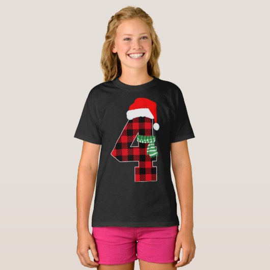 Nummer 4 Kerstthema 4e dag 4 jaar oud T-shirt (Voorkant volledig)