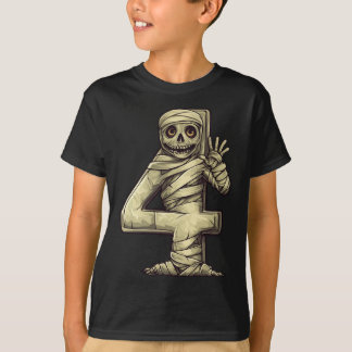 Nummer 4 Mummy Halloween Theme 4 Jaar Oude Kinder T-shirt