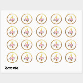Nummer 4 Vier Roze Rozen Bloemen & Elegant Goud Ronde Sticker (Vel)