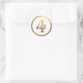 Nummer 4 Vier Roze Rozen Bloemen & Elegant Goud Ronde Sticker (Tas)