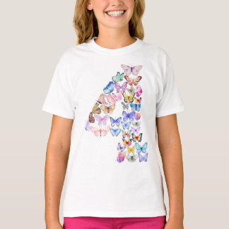 Nummer 4 Vlinders Thema 4 jaar oud Kinder T-shirt