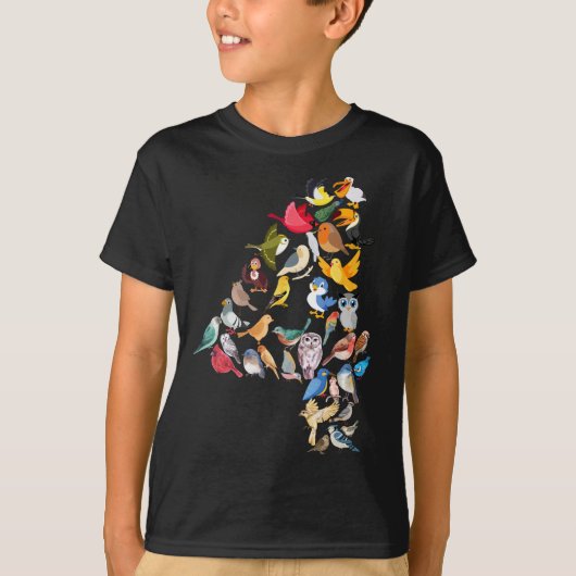 Nummer 4 Vogels Thema 4 Jaar Jongens Kinder T-shirt (Voorkant)
