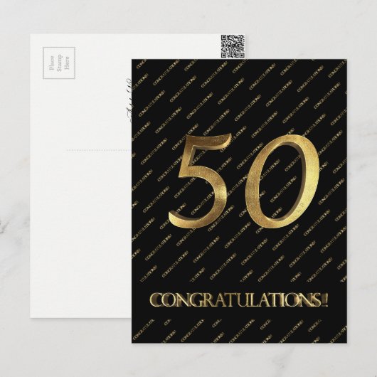 Nummer 50 Black Gold 50th Birthday Golden Wedding Briefkaart (Voorkant / Achterkant)