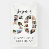 Nummer 50 Foto Co|lage 50ste Verjaardagsfeest Spandoek (Verticaal)