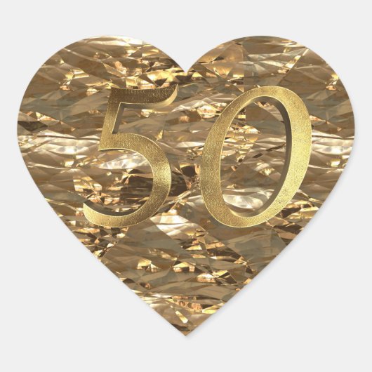 Nummer 50 Golden Wedding Jubileum Elegant Gold Hart Sticker (Voorkant)