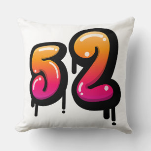 Nummer 52 Graffiti Drip Bubble Typografie Vector Kussen