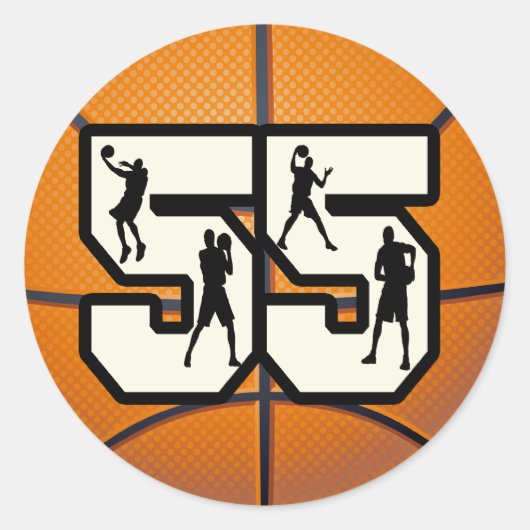 Nummer 55 Basketball Ronde Sticker (Voorkant)