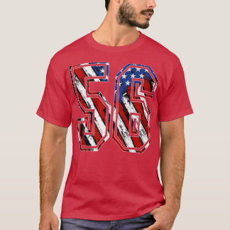 Nummer 56 Red White en Blue American Flag 56 Jers T-shirt