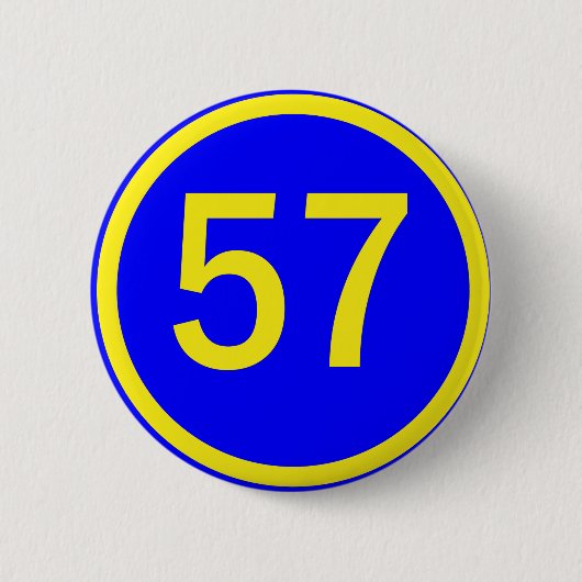 Nummer 57, in een cirkel ronde button 5,7 cm (Voorkant)