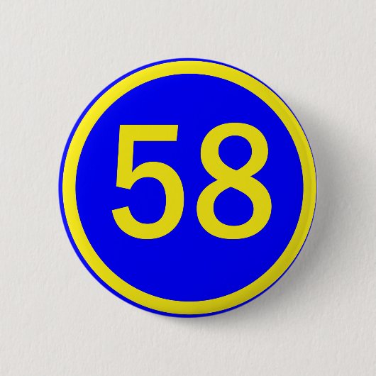 nummer 58 in een cirkel ronde button 5,7 cm (Voorkant)