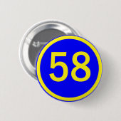 nummer 58 in een cirkel ronde button 5,7 cm (Voorkant /achterkant)