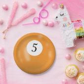 Nummer 5 biljartbal papieren bordje (Feest)