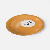 Nummer 5 biljartbal papieren bordje (Gekanteld)