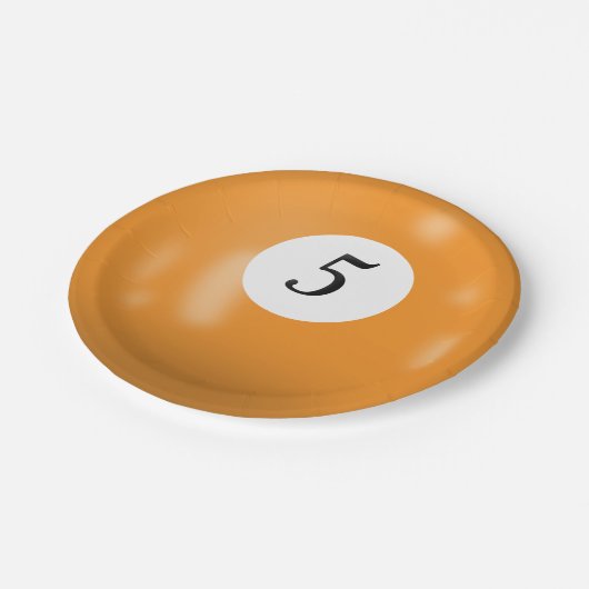 Nummer 5 biljartbal papieren bordje (Gekanteld)