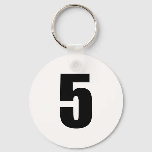 nummer 5 in zwart op witte sleutelhanger (Voorkant)