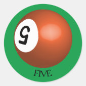 Nummer 5 Pool Ball Sticker (Voorkant)