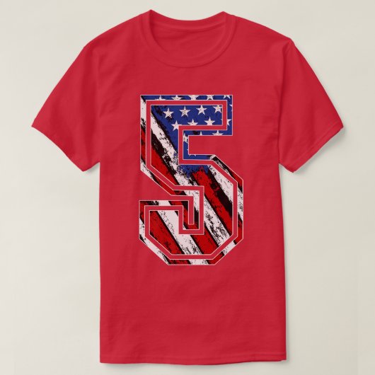 Nummer 5: Red White en Blue American Flag 5 Jersey T-shirt (Design voorkant)